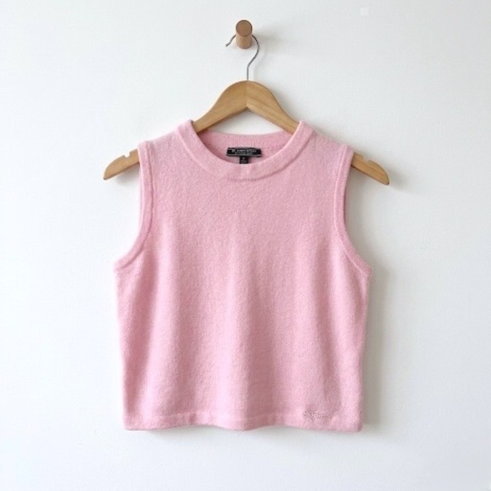 St John Sport Marie Gray Pink Boucle Knit Sleeveless Shell Top Petite P 4792